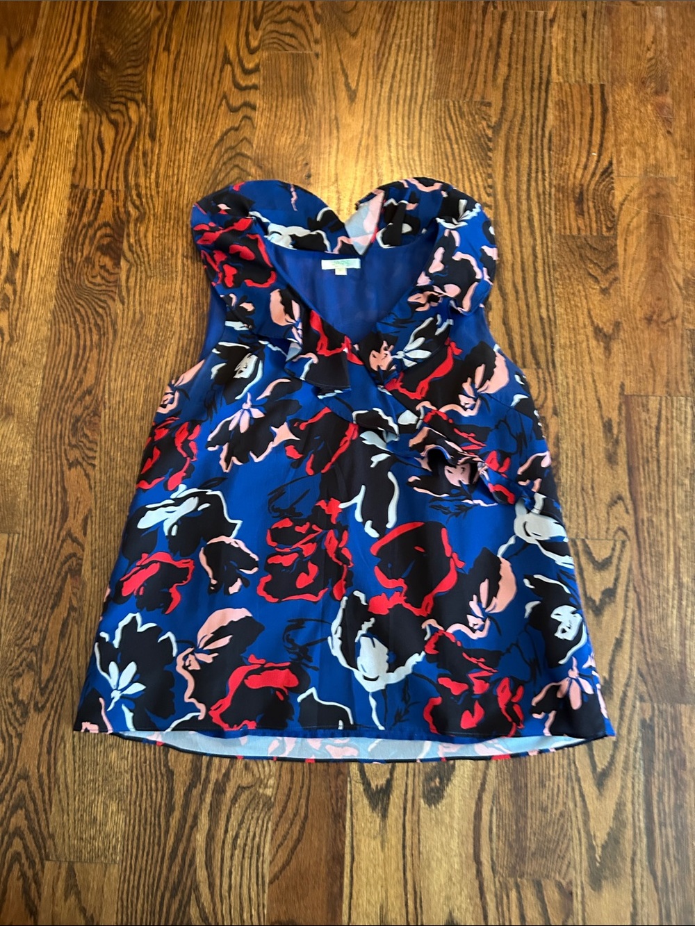 Jade Blue Black Red Floral Print Top
